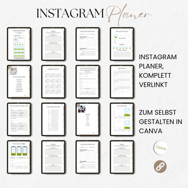 Mockup produkt digitaler download Instagram Planer Übersicht einzelner seiten