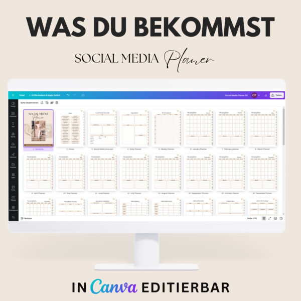 Mockup von Social Media Planer mit Ansicht zum Inhaltsverzeichnis in CANVA